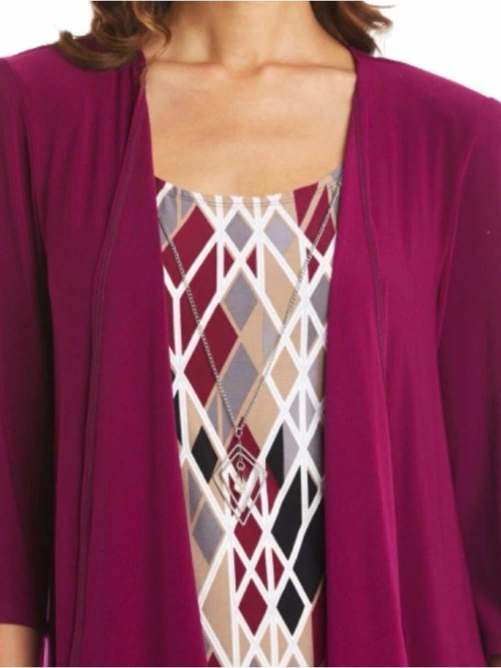R & M Richards 3/4 Sleeve Medallion Print Jacket Dress with removable necklace - Picture 2 of 5